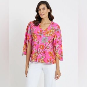 Jude Connally Daniella Top Size XXL In Twirling Peacock Spring Pink NWT